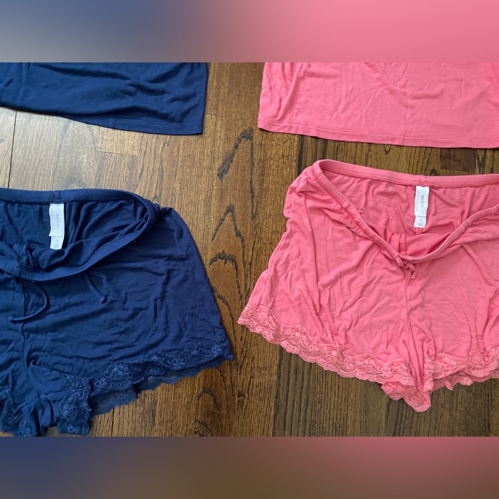 Set of 2 Women's Lace-Trim Cami & Short Sleep Set (M)- Navy &Coral (4pcs total) - Picture 12 of 15